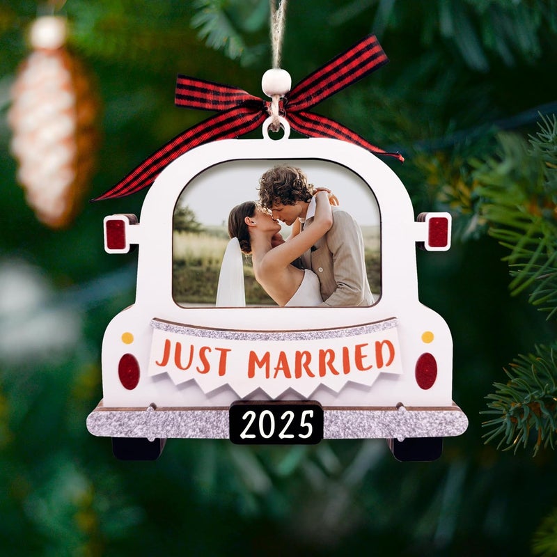 Hangwoous Just Married Ornament 2025 Picture Frame, Large Size - Just Married Frame - Wedding Christmas Ornament 2025 - Mr And Mrs Wedding Gifts For Newlywed Couple - Wedding Shower Gifts, Bridal Shower Gift - Image 4